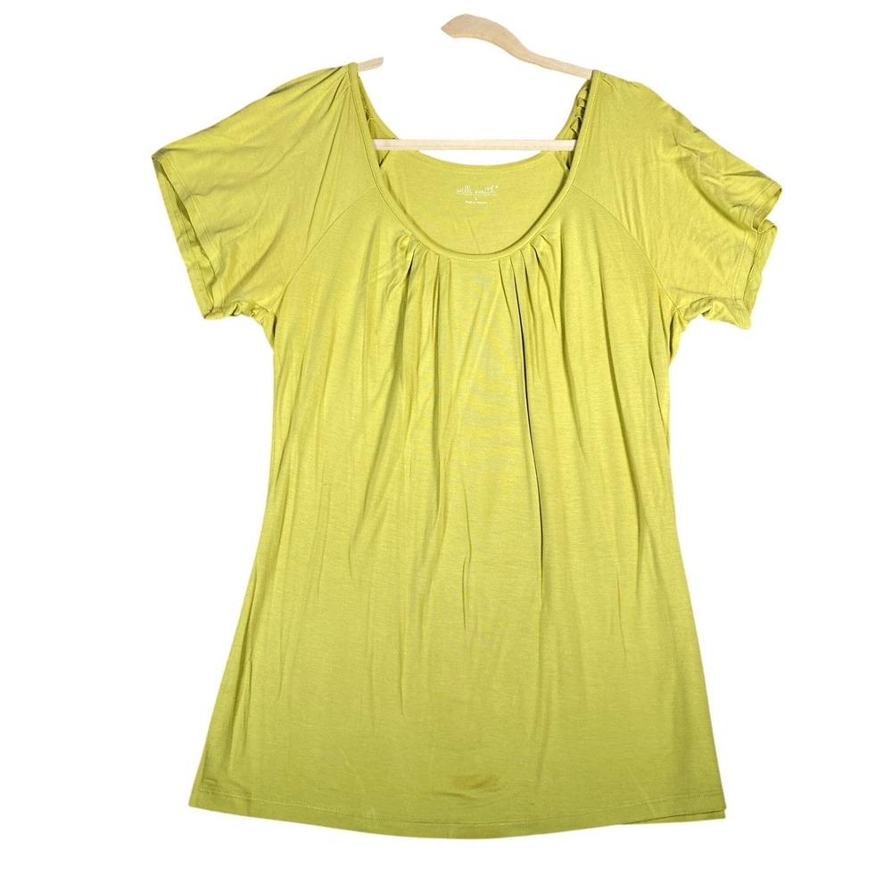 Willi Smith Women's‎ Lime Green Gathered Neck Short Sleeve Tunic Top Size L